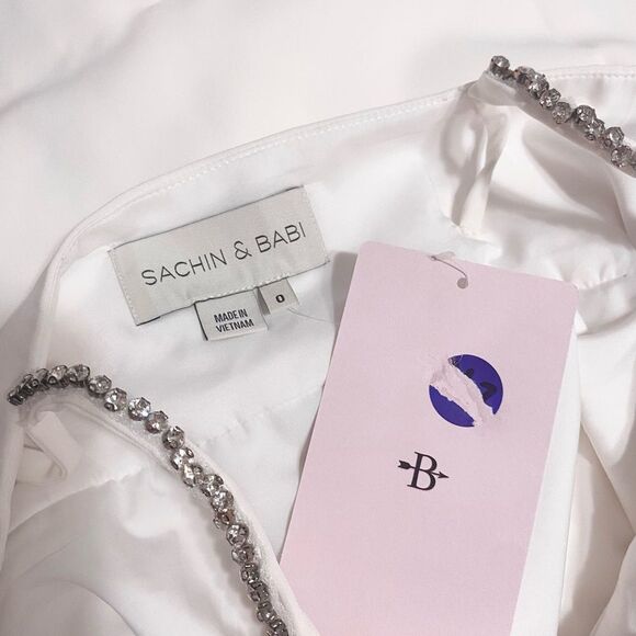 SACHIN + BOBI Dress BHLDN NEW Kinzie Satin Midi Rhinestone Embellished Size 0 - Picture 3 of 6